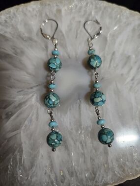 Mosaic Turquoise Bead Drop Earrings